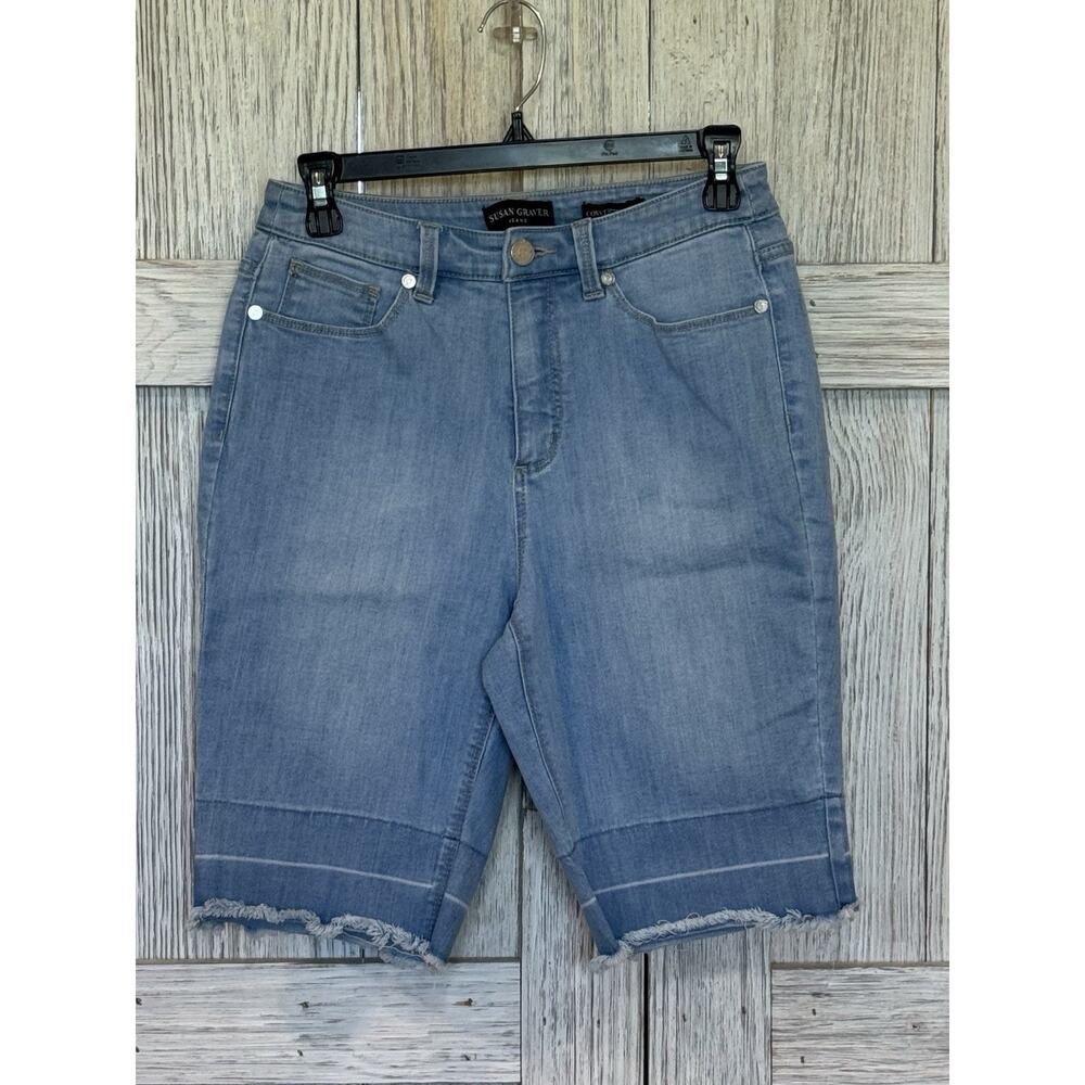 Susan Graver Customizable Cuffed Denim Shorts Medium Wash Reg 4